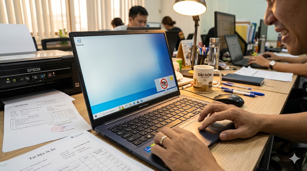  Trạng thái Offline hiển thị trên biểu tượng máy in trong thanh taskbar Windows